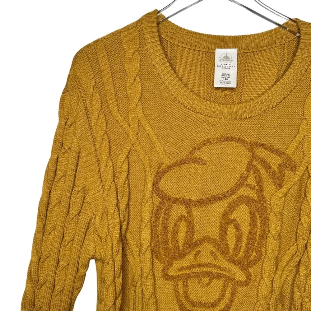Disney Donald Duck Mustard Women’s Cable Knit Crewneck Women’s Sweater Sz L - Picture 4 of 14